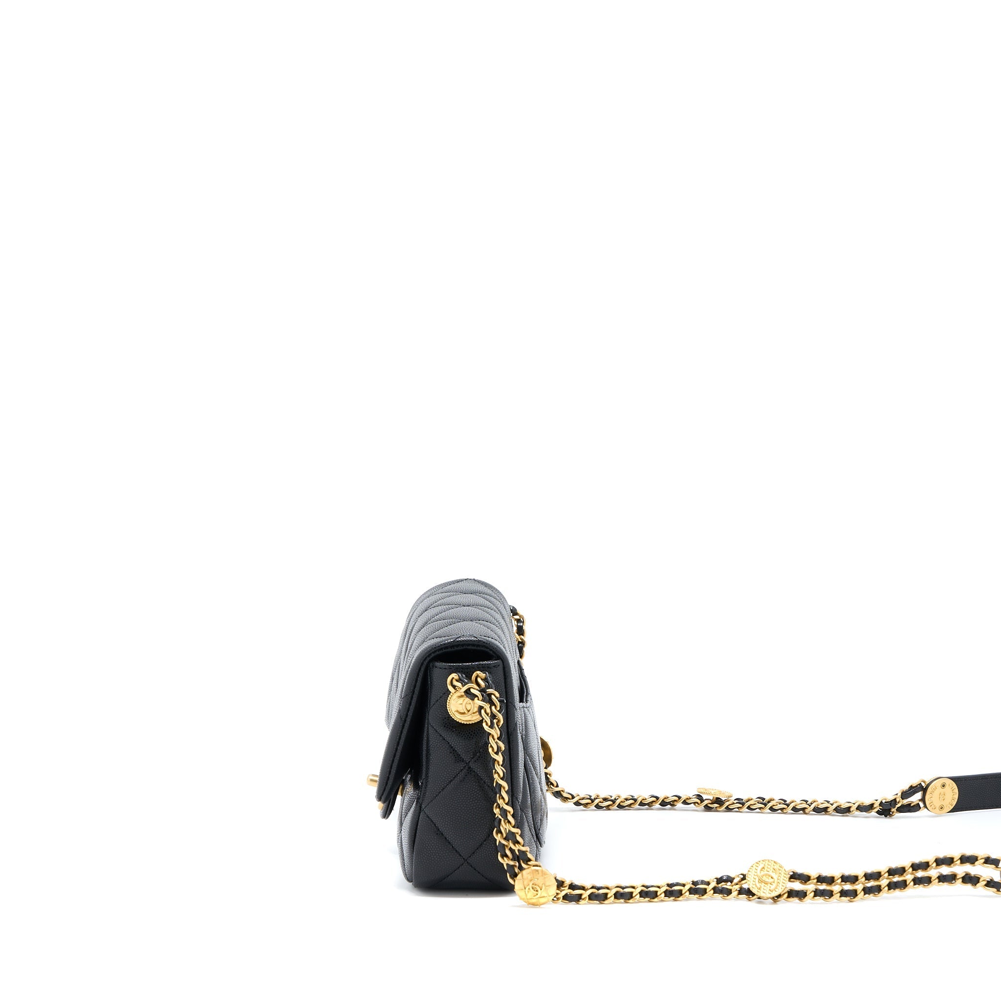 CHANEL 22A SMALL FLAP BAG GRAINED SHINY CALFSKIN BLACK BRUSHED GHW(MICROCHIP)