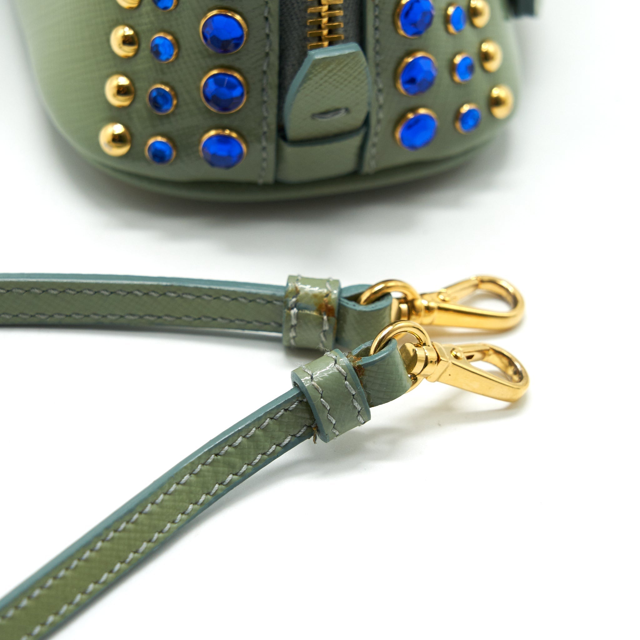 PRADA SAFFIANO MINI CROSSBODY BAG LIGHT GREEN