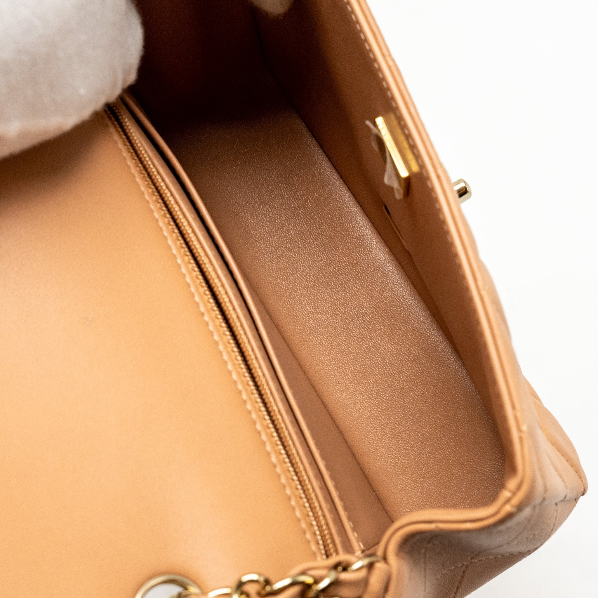 CHANEL MINI RECTANGULAR FLAP BAG LAMBSKIN BEIGE LGHW (MICROCHIP)