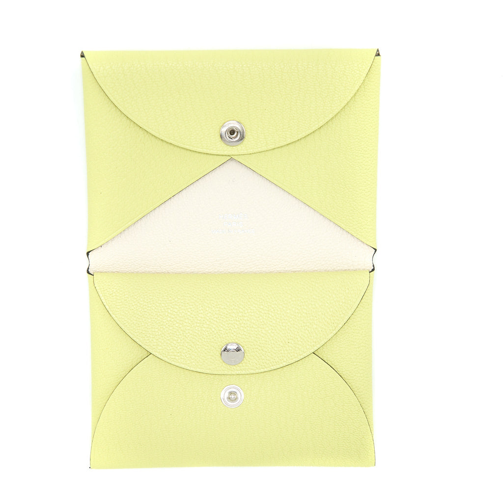 HERMES CALVI DUO COMPACT CHÈVRE MYSORE JAUNE BOURGEON/ NATA