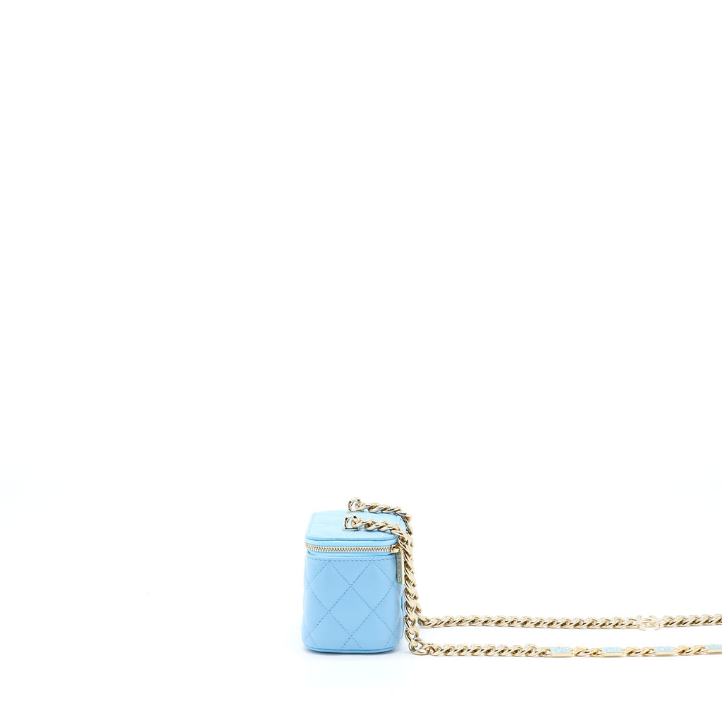 CHANEL MINI VANITY CASE WITH GIANT CHAIN LAMBSKIN BLUE LGHW