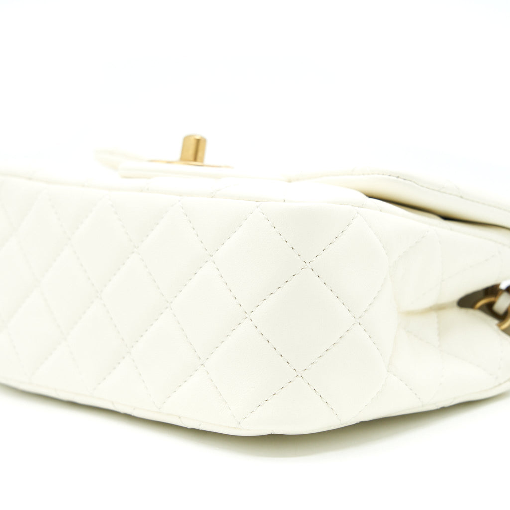 CHANEL 22C PEARL CRUSH MINI SQUARE FLAP BAG LAMBSKIN WHITE GHW (MICROCHIP)