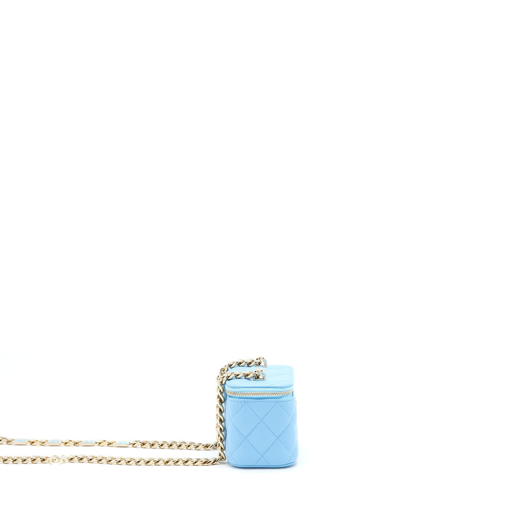 CHANEL MINI VANITY CASE WITH GIANT CHAIN LAMBSKIN BLUE LGHW