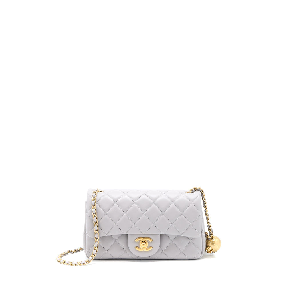 CHANEL PEARL CRUSH MINI RECTANGULAR LAMBSKIN GREY BRUSHED GHW(MICROCHIP)