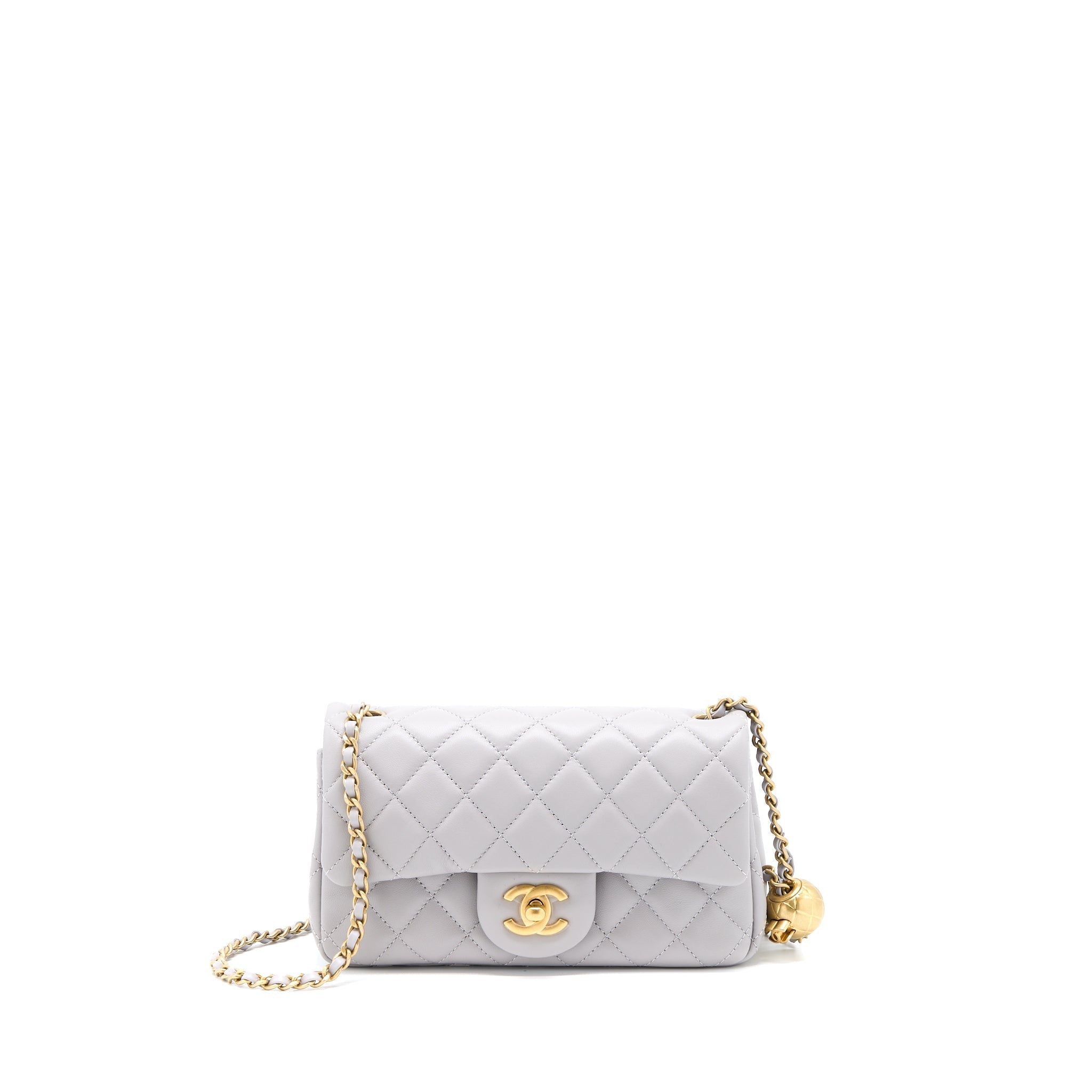 CHANEL PEARL CRUSH MINI RECTANGULAR LAMBSKIN GREY BRUSHED GHW(MICROCHIP)