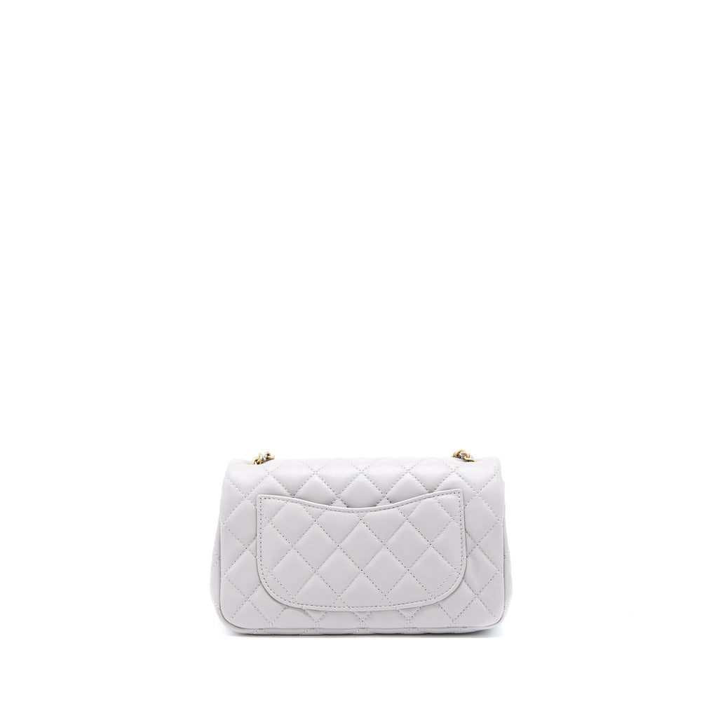 CHANEL PEARL CRUSH MINI RECTANGULAR LAMBSKIN GREY BRUSHED GHW(MICROCHIP)