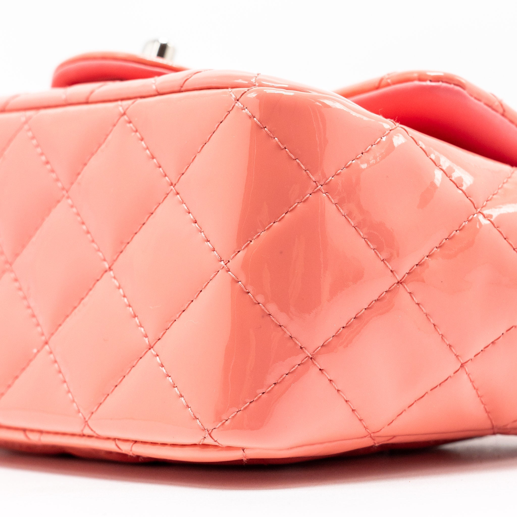 CHANEL MINI SQUARE FLAP BAG PATENT PINK SHW