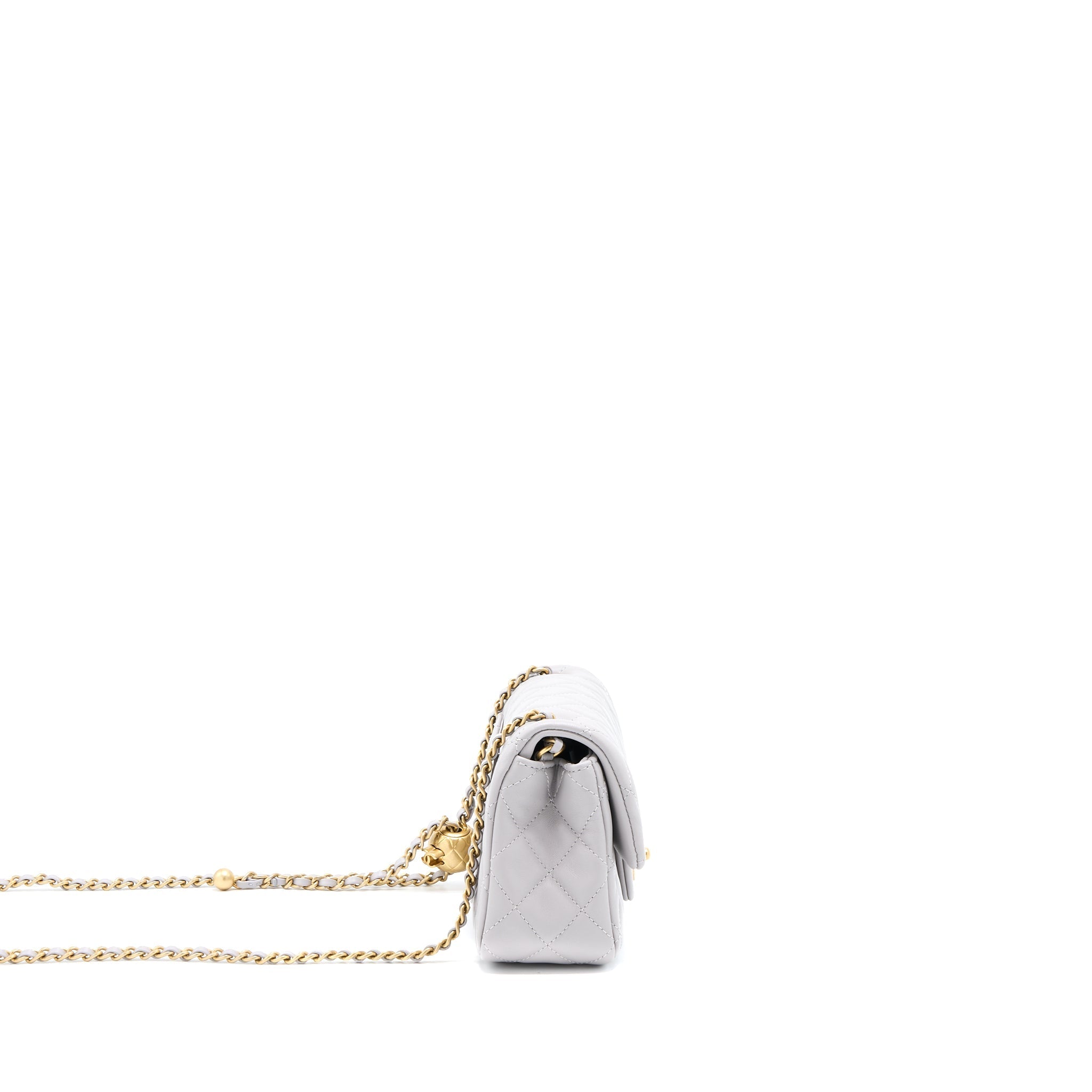 CHANEL PEARL CRUSH MINI RECTANGULAR LAMBSKIN GREY BRUSHED GHW(MICROCHIP)