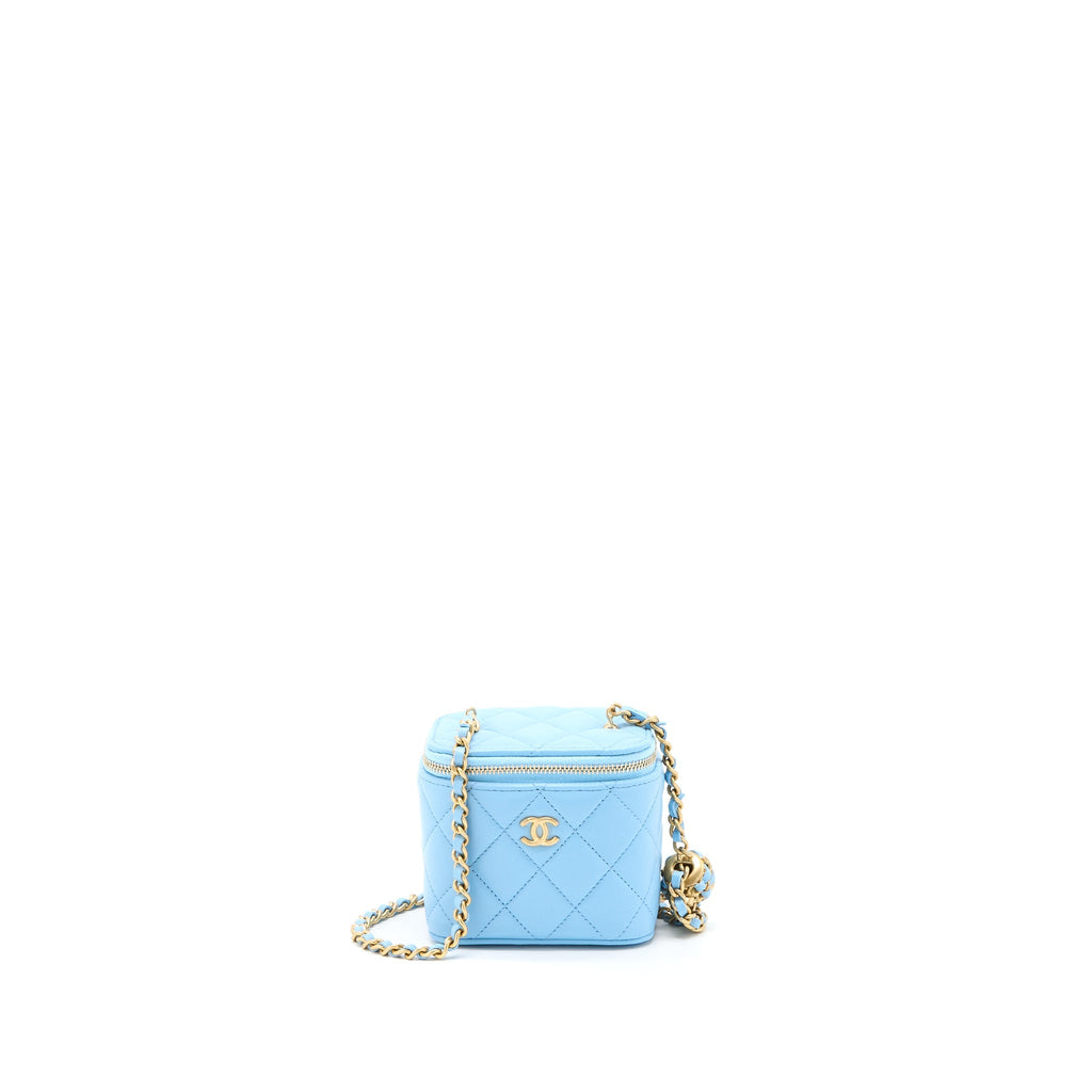 CHANEL 22S PEARL CRUSH MINI VANITY CASE LAMBSKIN LIGHT BLUE BRUSHED GHW
