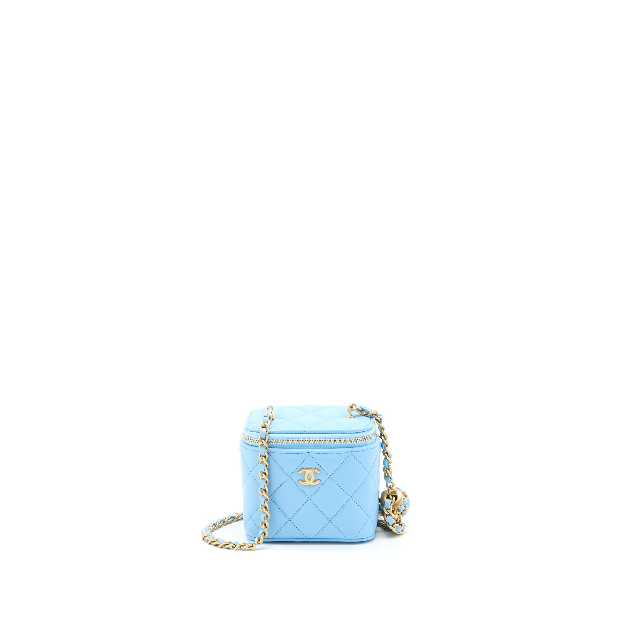 CHANEL 22S PEARL CRUSH MINI VANITY CASE LAMBSKIN LIGHT BLUE BRUSHED GHW