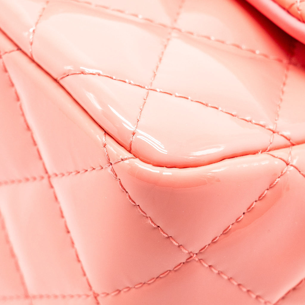 CHANEL MINI SQUARE FLAP BAG PATENT PINK SHW