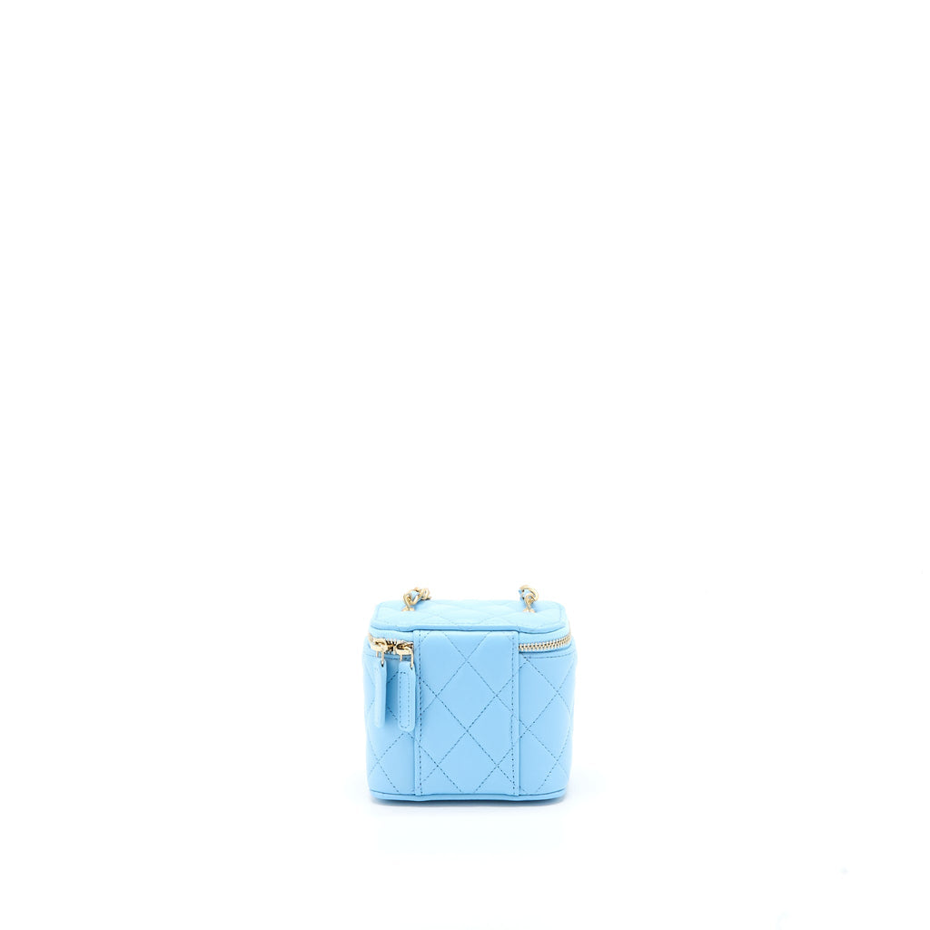 CHANEL 22S PEARL CRUSH MINI VANITY CASE LAMBSKIN LIGHT BLUE BRUSHED GHW