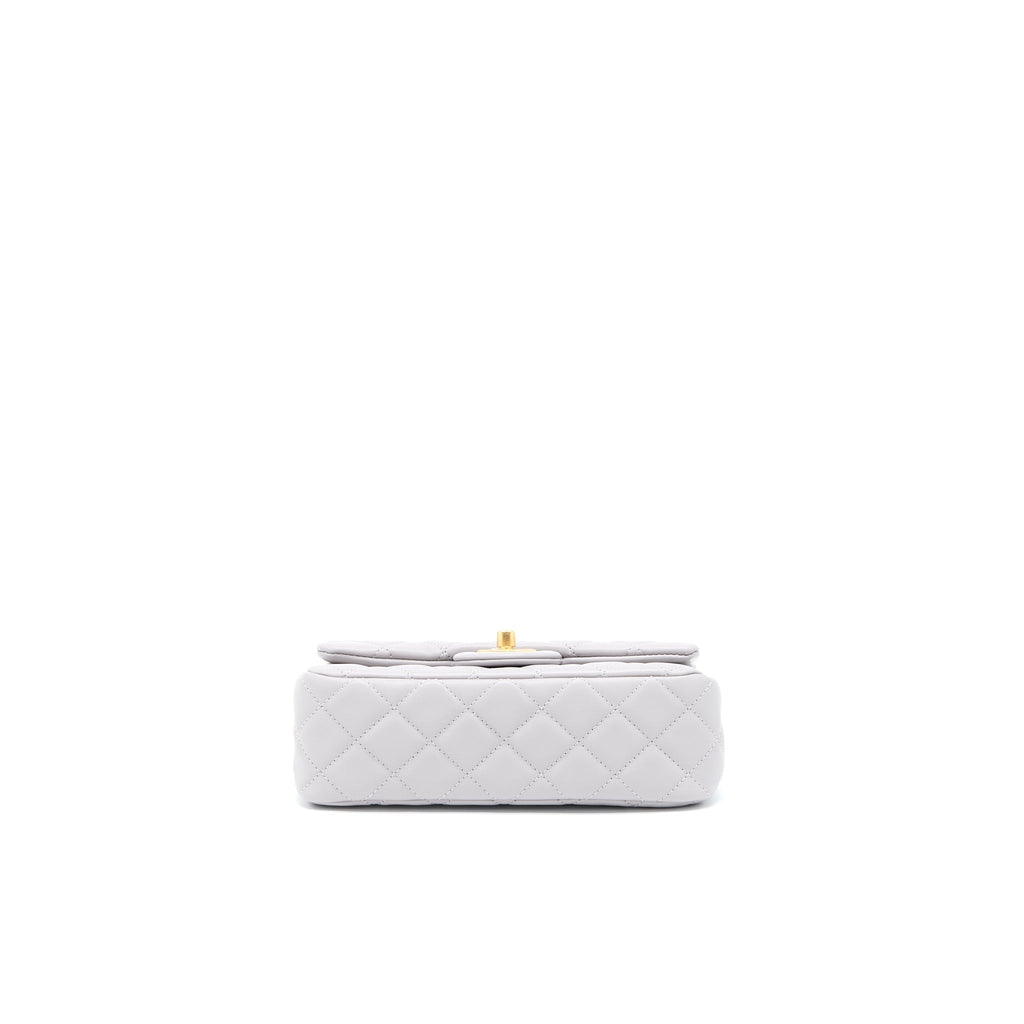 CHANEL PEARL CRUSH MINI RECTANGULAR LAMBSKIN GREY BRUSHED GHW(MICROCHIP)
