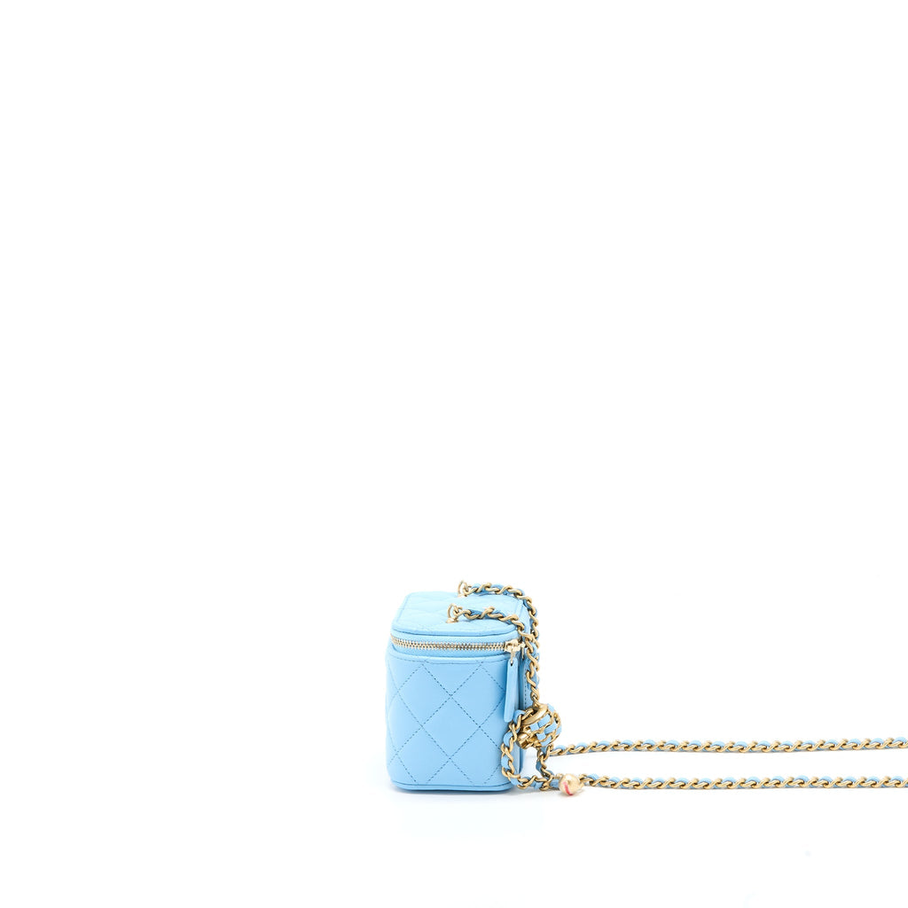 CHANEL 22S PEARL CRUSH MINI VANITY CASE LAMBSKIN LIGHT BLUE BRUSHED GHW
