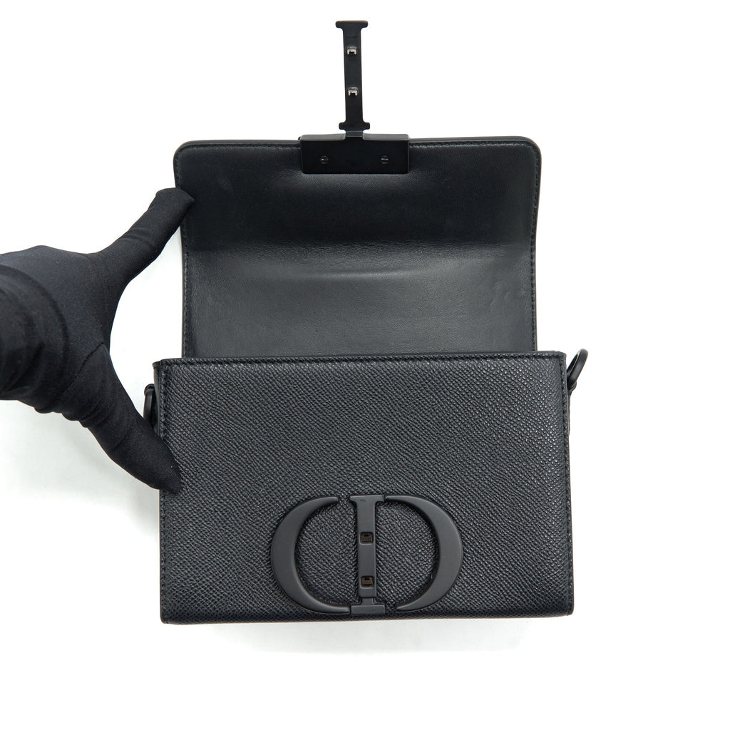 DIOR 30 MINI MONTAIGN BOX GRAINED CALFSKIN BLACK WITH BLACK HARDWARE