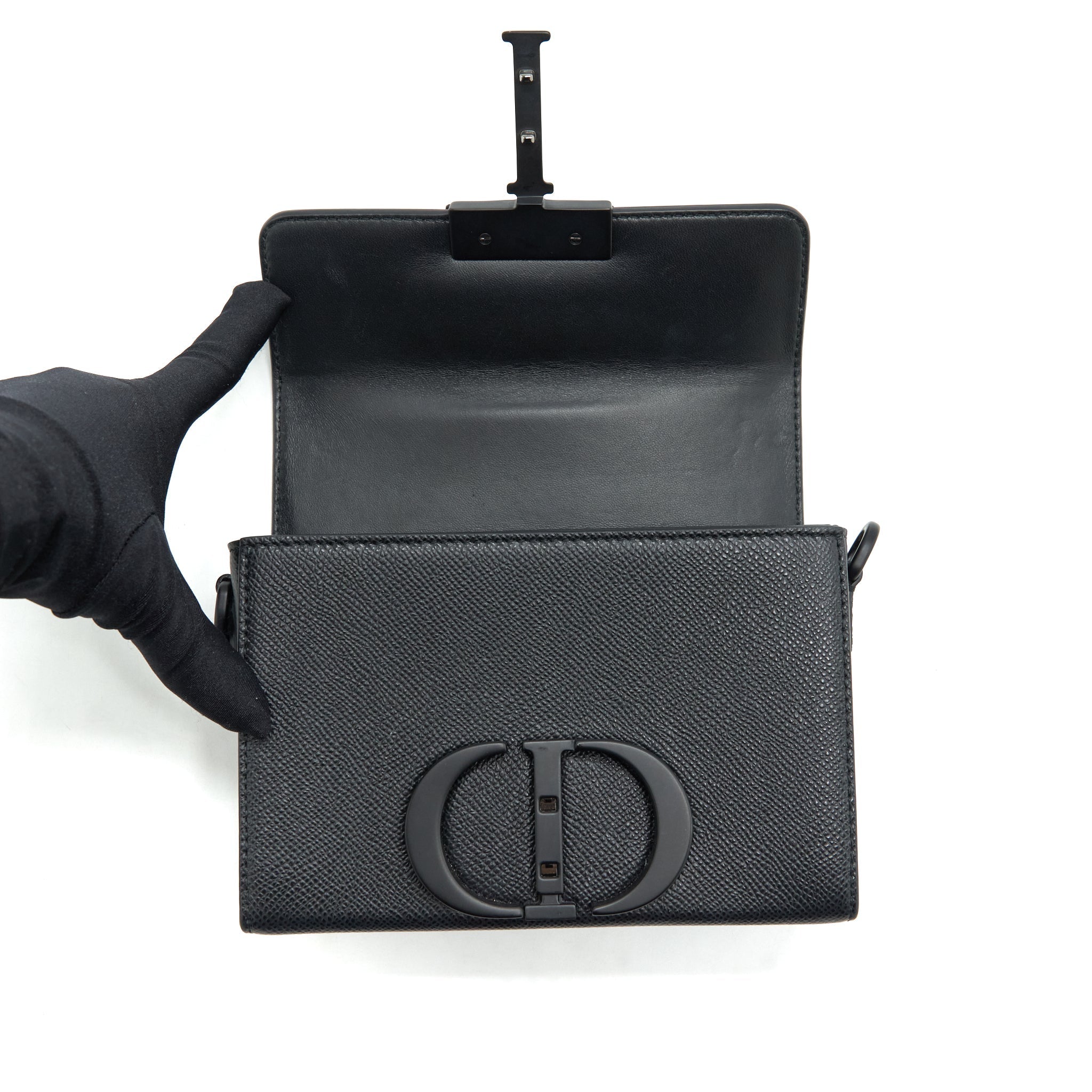 DIOR 30 MINI MONTAIGN BOX GRAINED CALFSKIN BLACK WITH BLACK HARDWARE