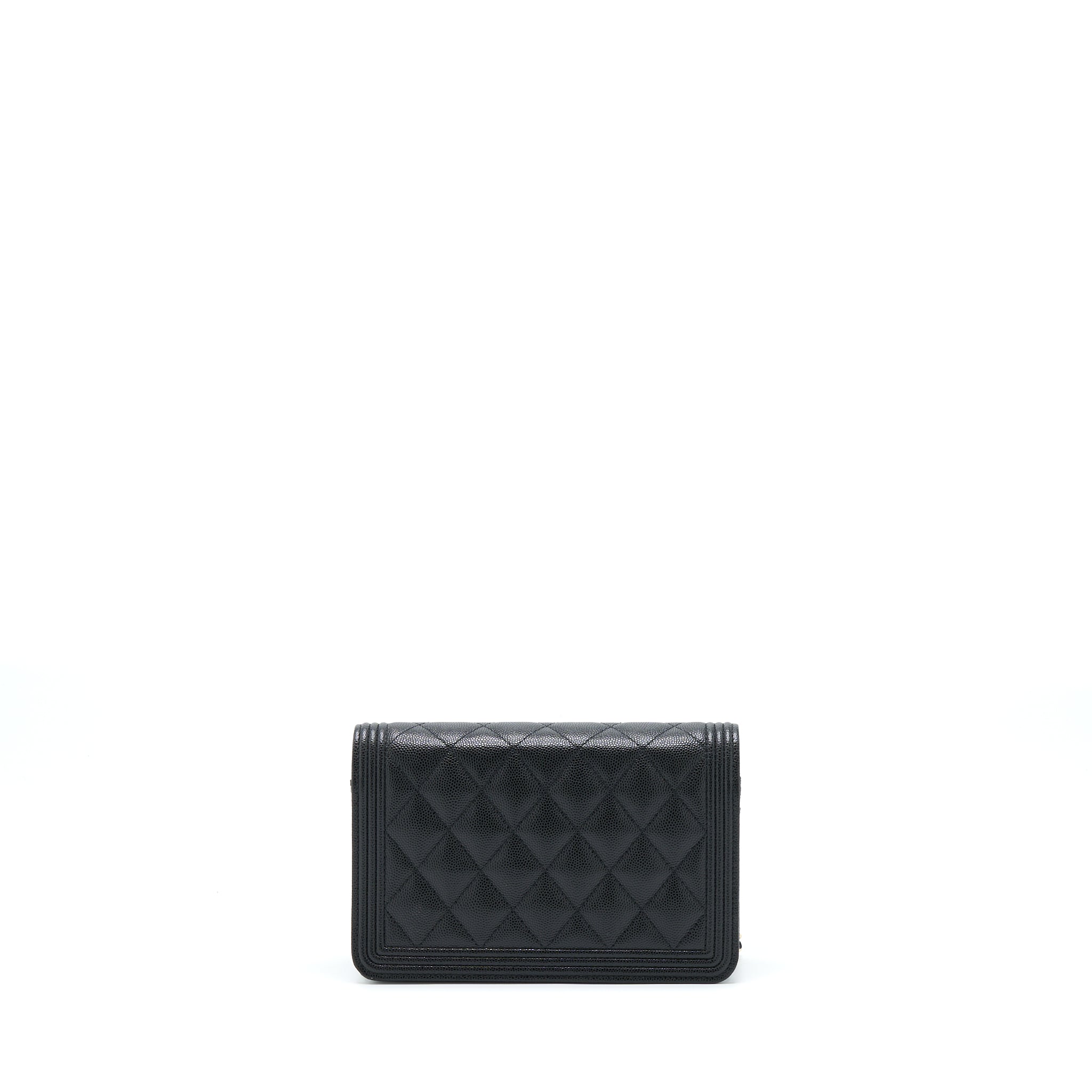 CHANEL BOY WALLET ON CHAIN CAVIAR BLACK LGHW