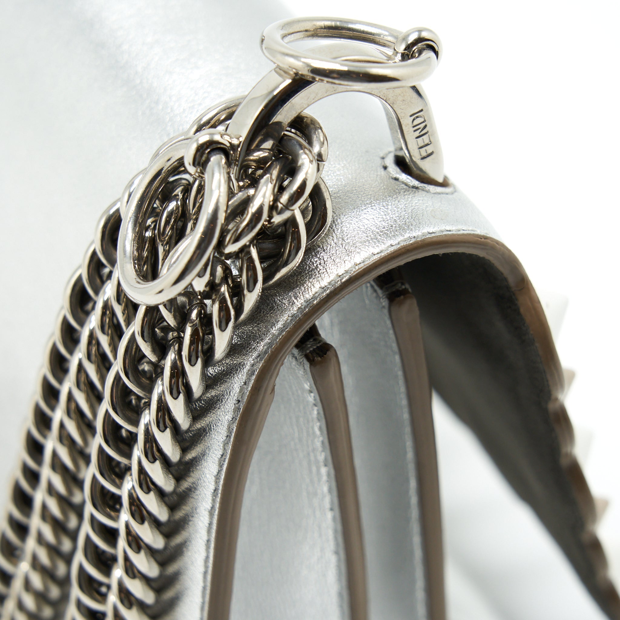 FENDI KAN I BAG METALLIC SLIVER/MULTICOLOR WITH GOLD AND SILVER HARDWARE