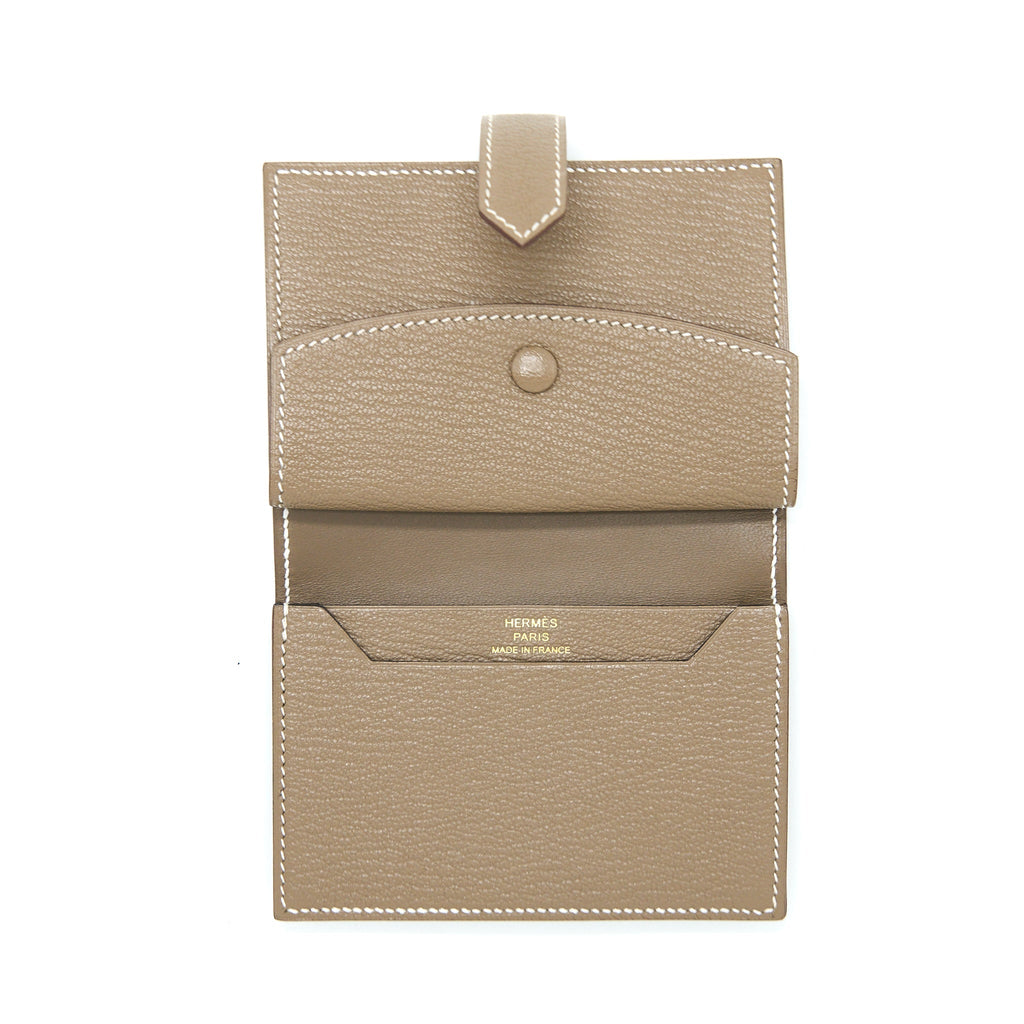 HERMES BEARN MINI WALLET MYSORE GOATSKIN ETOUPE GHW