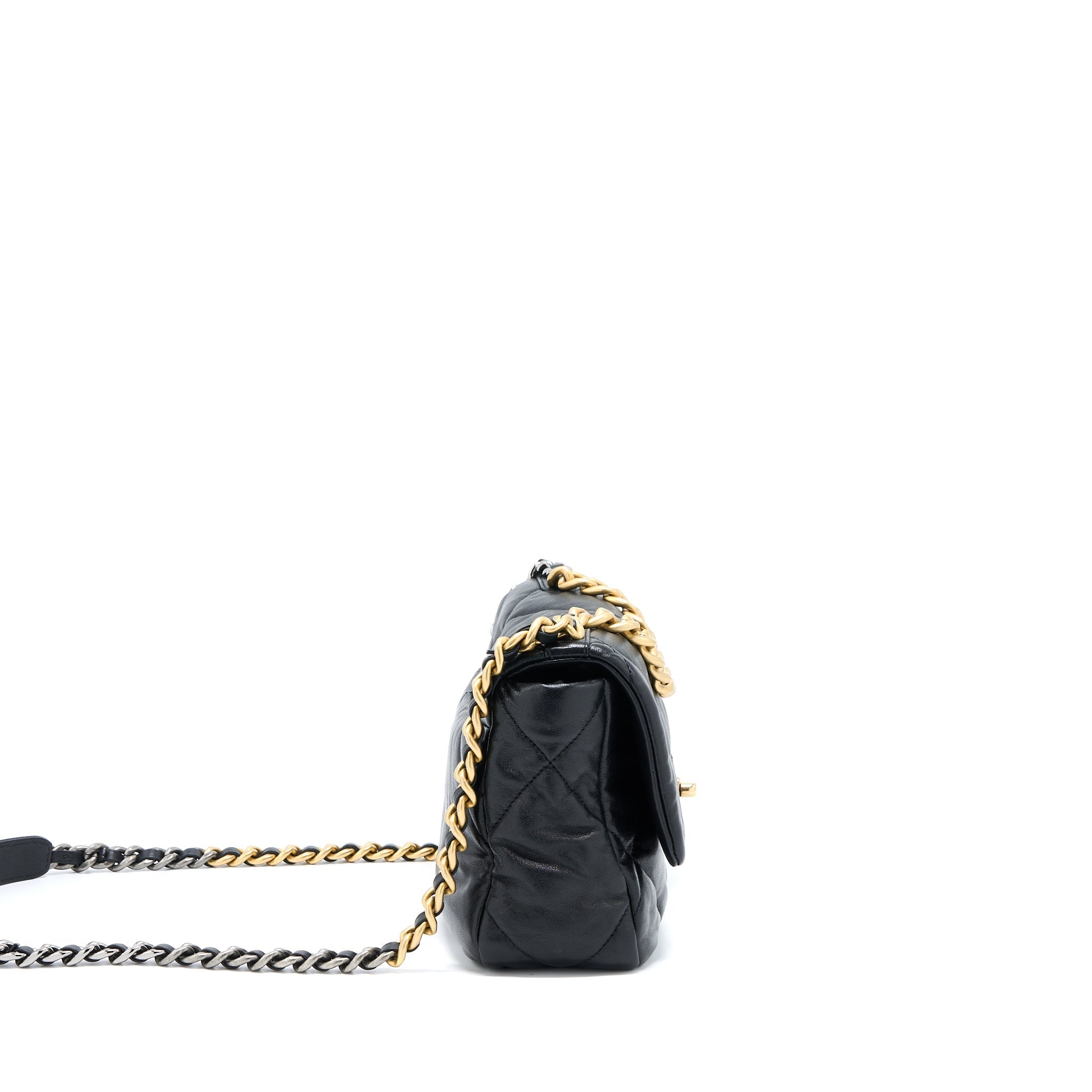 CHANEL SMALL 19 BAG GOATSKIN BLACK MULTICOLOUR HARDWARE
