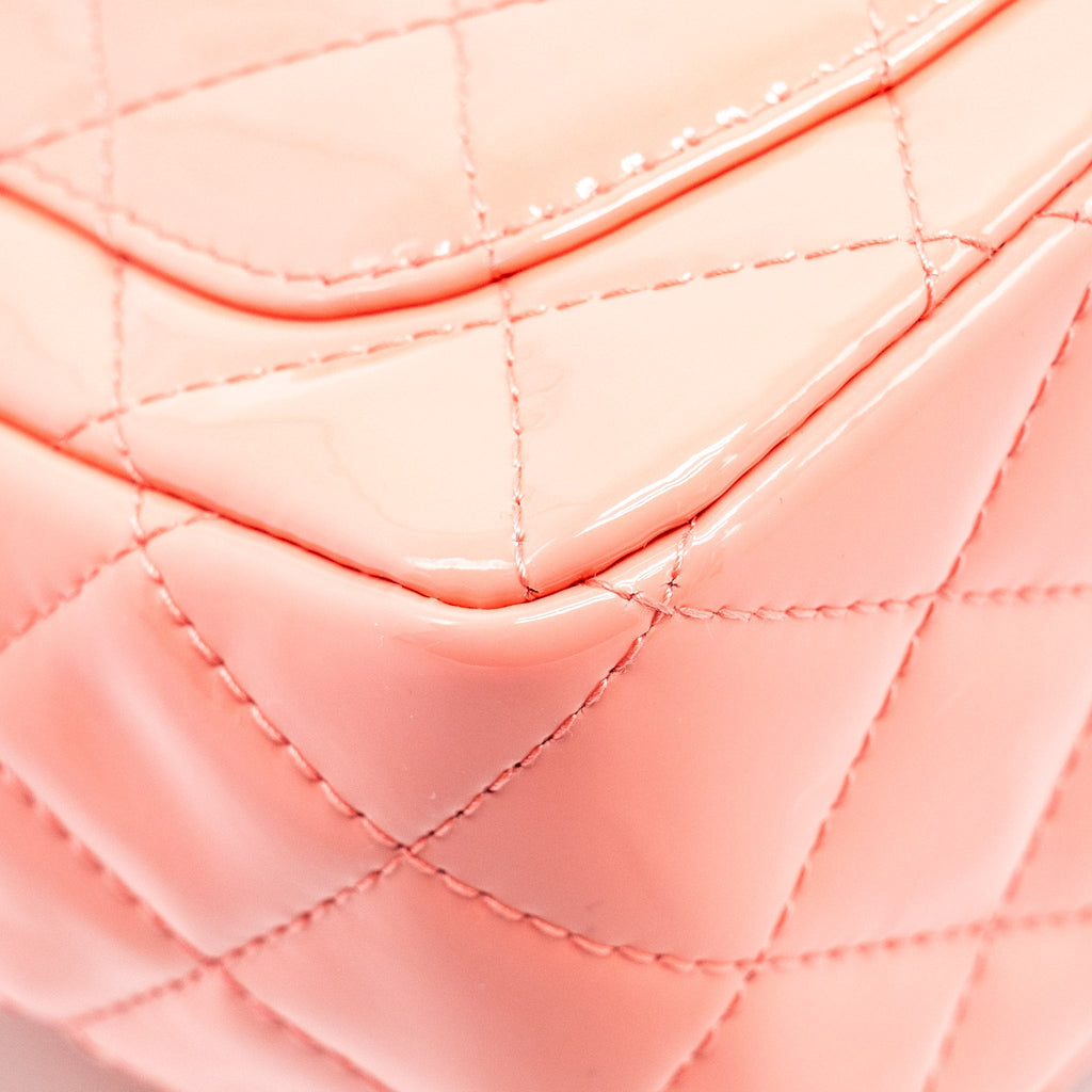 CHANEL MINI SQUARE FLAP BAG PATENT PINK SHW