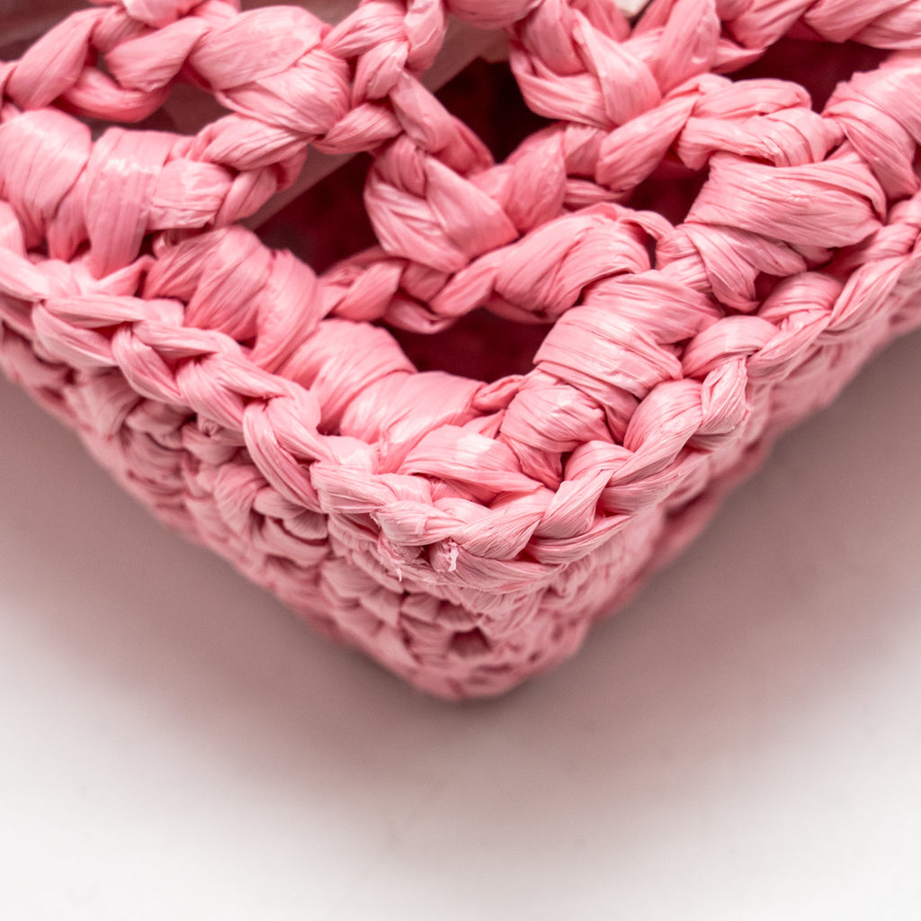 PRADA CROCHET TOTE BAG RAFFIA PINK