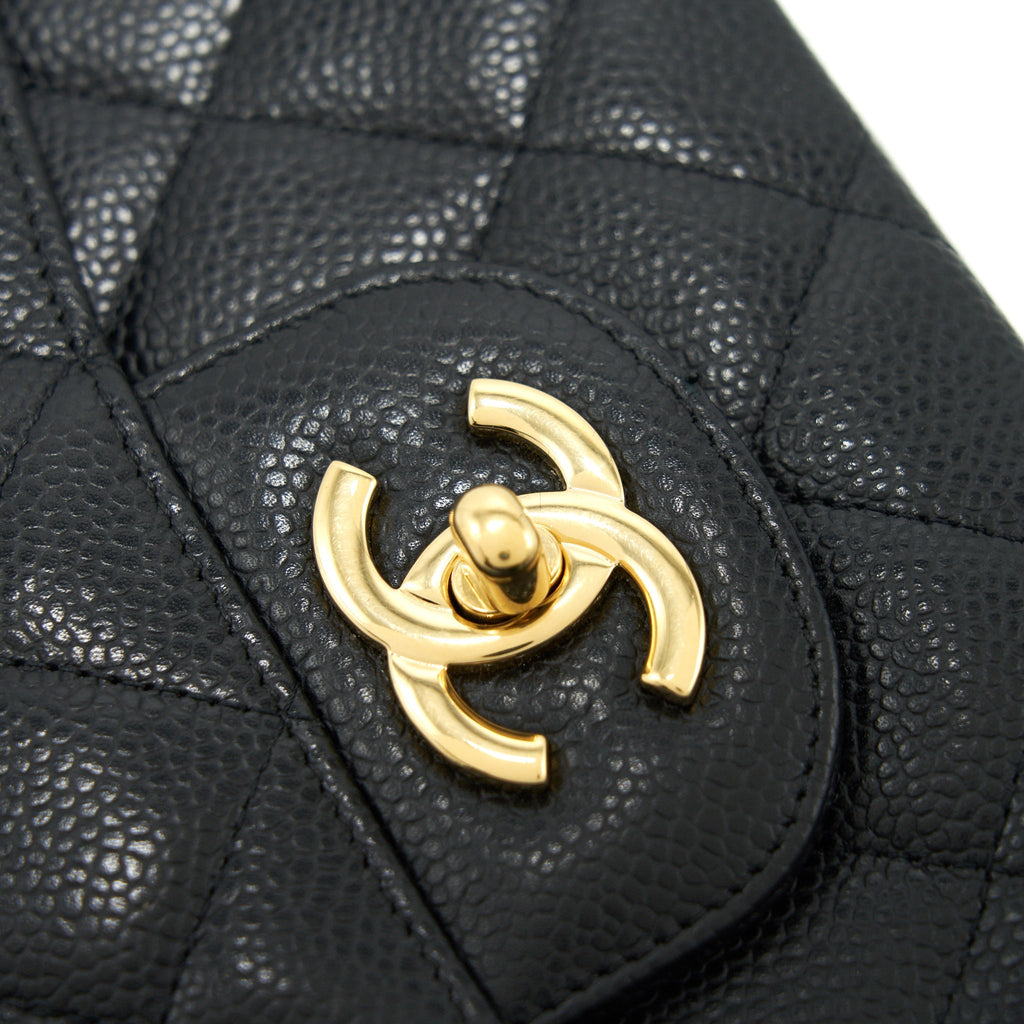 CHANEL CLASSIC JUMBO SINGLE FLAP BAG BLACK CAVIER GHW