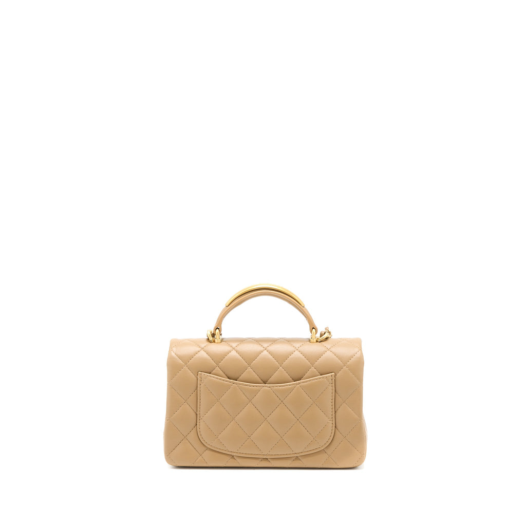 CHANEL 22B DETAIL TOP HANDLE MINI RECTANGULAR LAMBSKIN NJ528 DARK BEIGE BRUSHED GHW