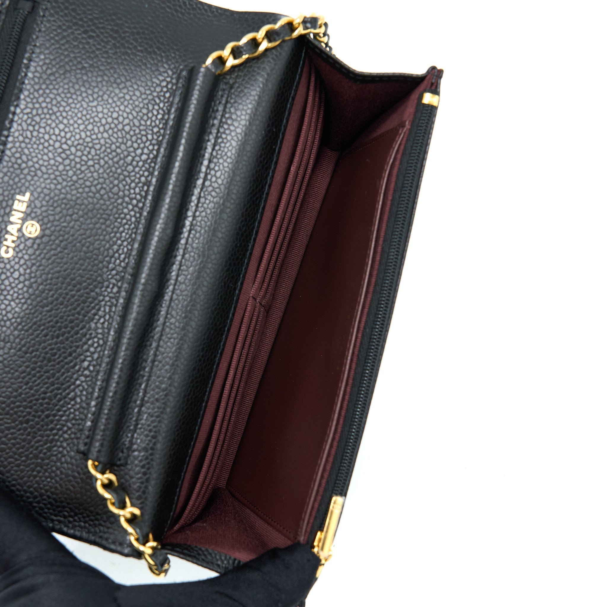 CHANEL CLASSIC WALLET ON CHAIN CAVIAR BLACK GHW (MICROCHIP)