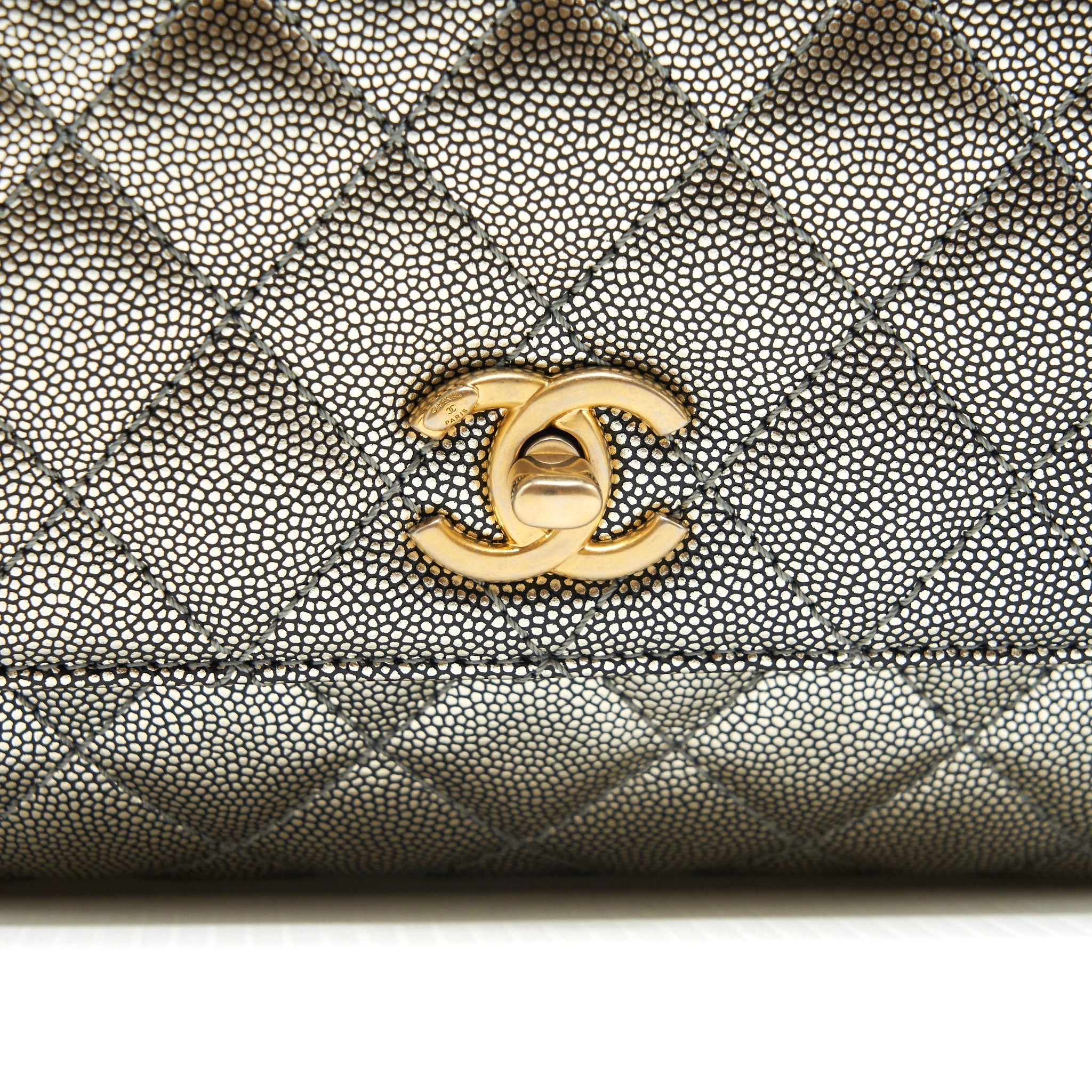 CHANEL SMALL COCO HANDLE 24CM CAVIAR METALLIC SILVER GHW