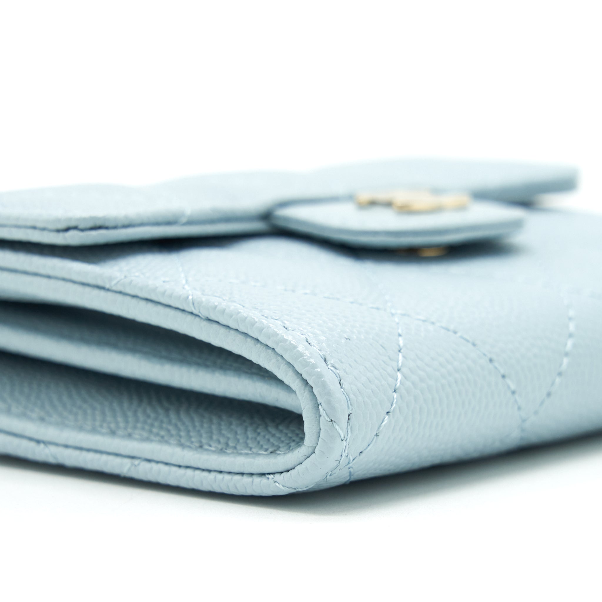CHANEL 22P FLAP DOUBLE CARD HOLDER CAVIAR LIGHT BLUE LGHW