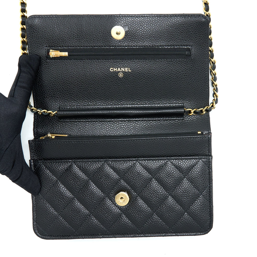 CHANEL CLASSIC WALLET ON CHAIN CAVIAR BLACK GHW (MICROCHIP)