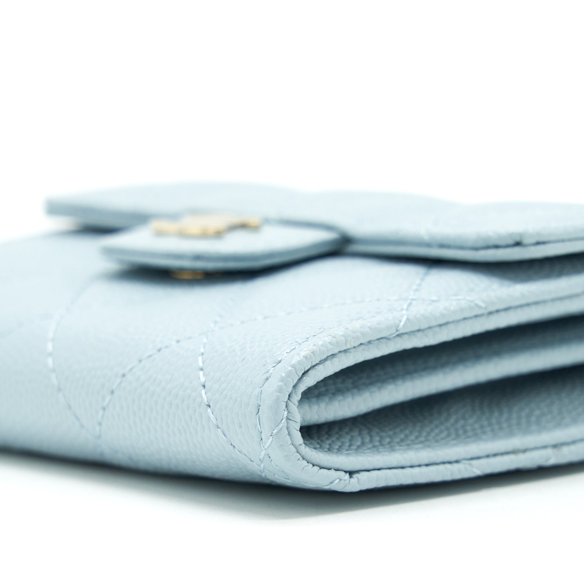 CHANEL 22P FLAP DOUBLE CARD HOLDER CAVIAR LIGHT BLUE LGHW