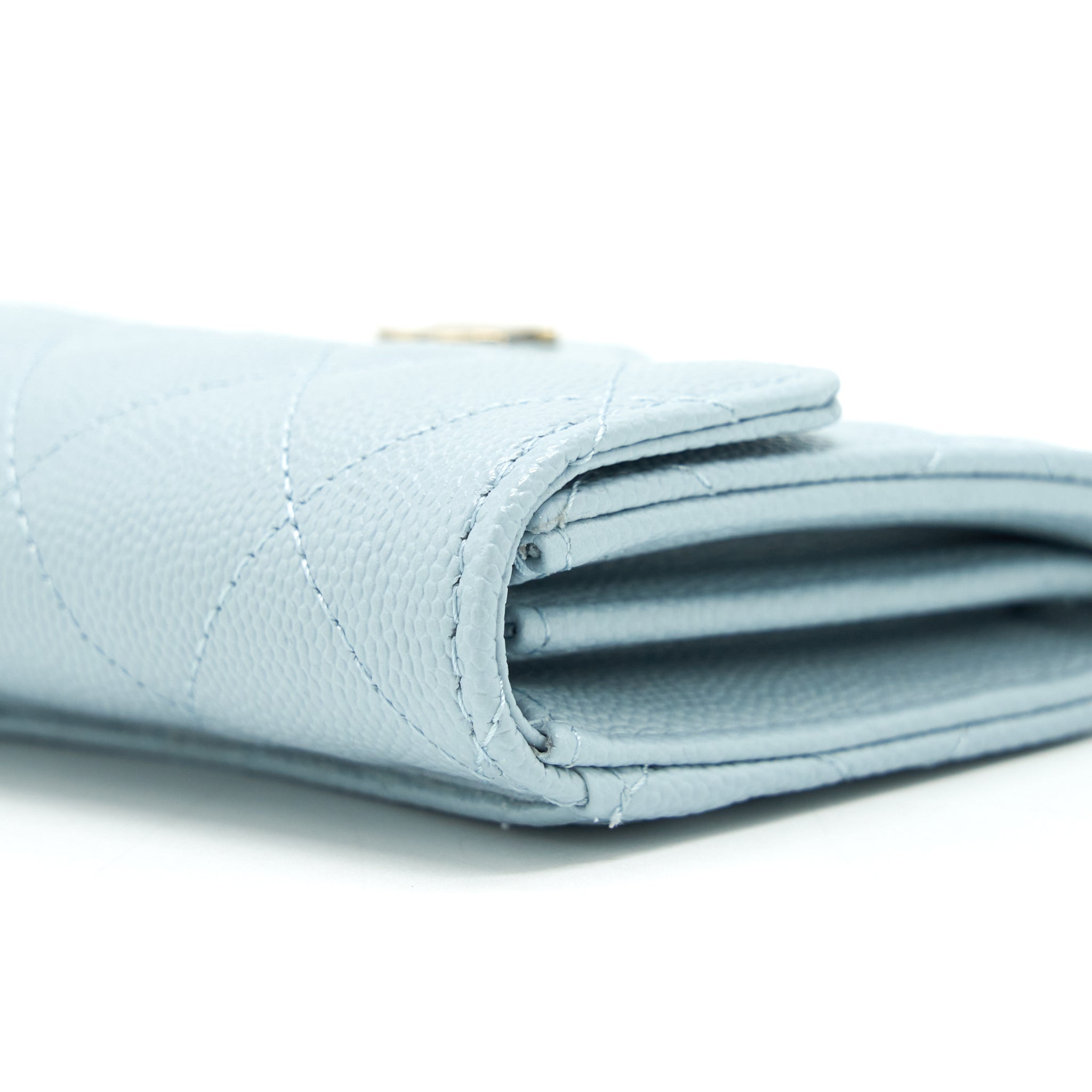 CHANEL 22P FLAP DOUBLE CARD HOLDER CAVIAR LIGHT BLUE LGHW