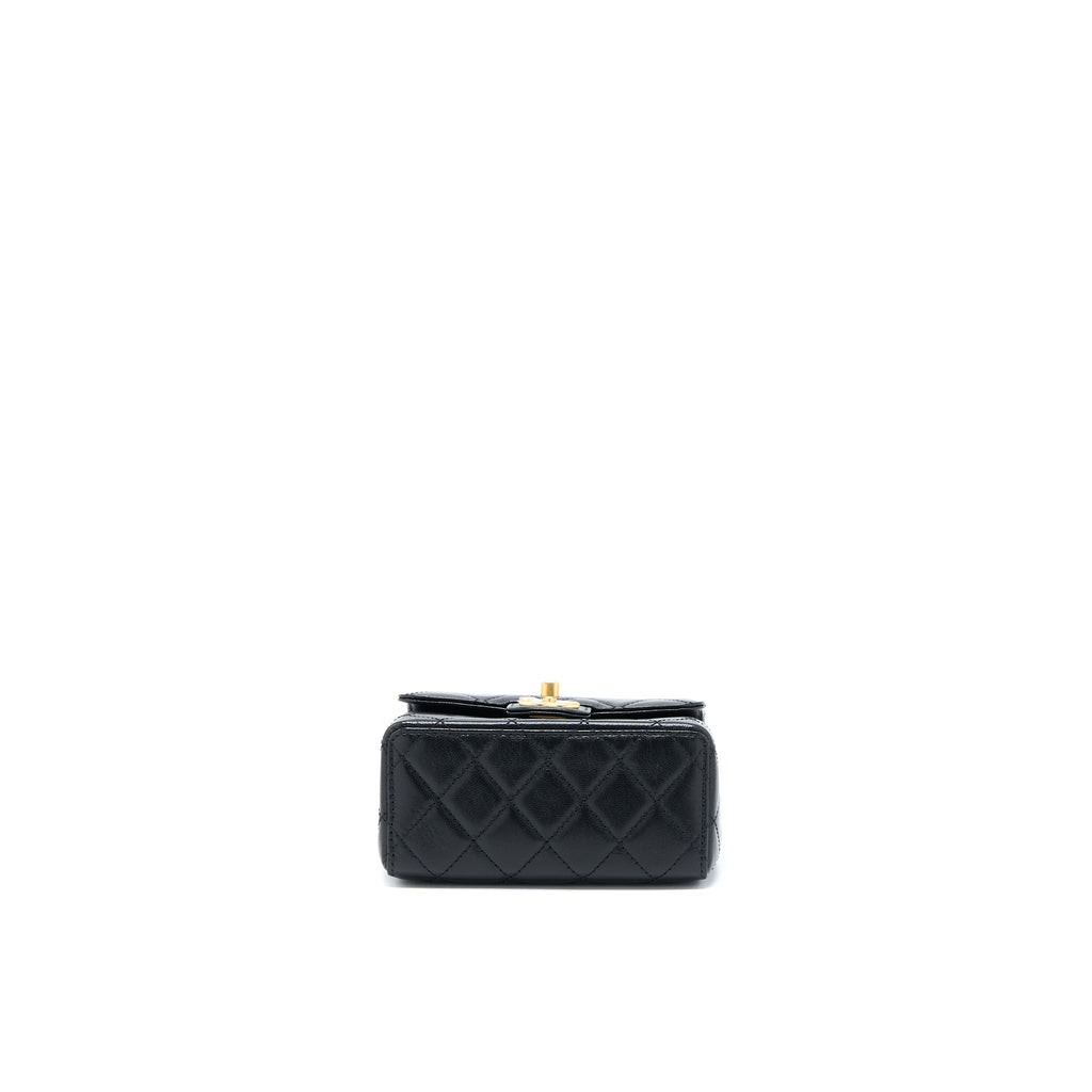 CHANEL 22K RETRO CLASSIC NEW SQUARE MINI FLAP BAG GOATSKIN BLACK GHW (MICROCHIP)