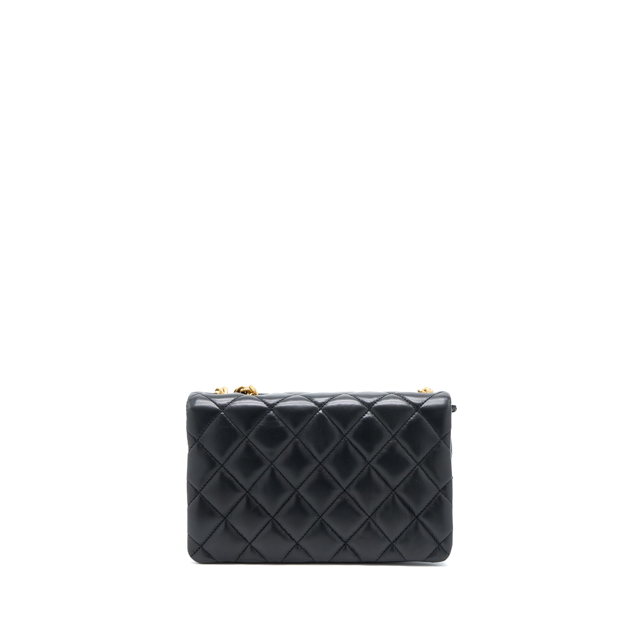 CHANEL 22K GOLD PILLAR ADJUSTMENT CHAIN FLAP BAG LAMBSKIN BLACK GHW (MICROCHIP)