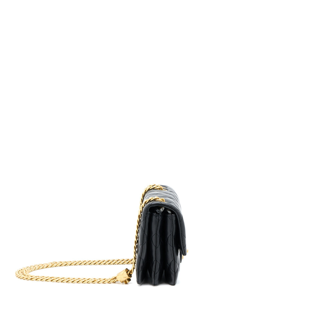 CHANEL 22K GOLD PILLAR ADJUSTMENT CHAIN FLAP BAG LAMBSKIN BLACK GHW (MICROCHIP)