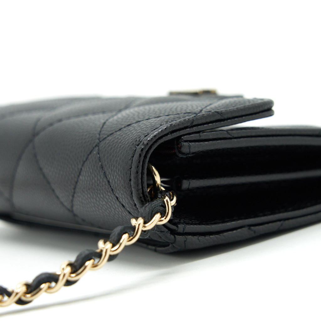 CHANEL MINI FLAP CARD HOLDER WITH CHAIN CAVIAR BLACK LGHW