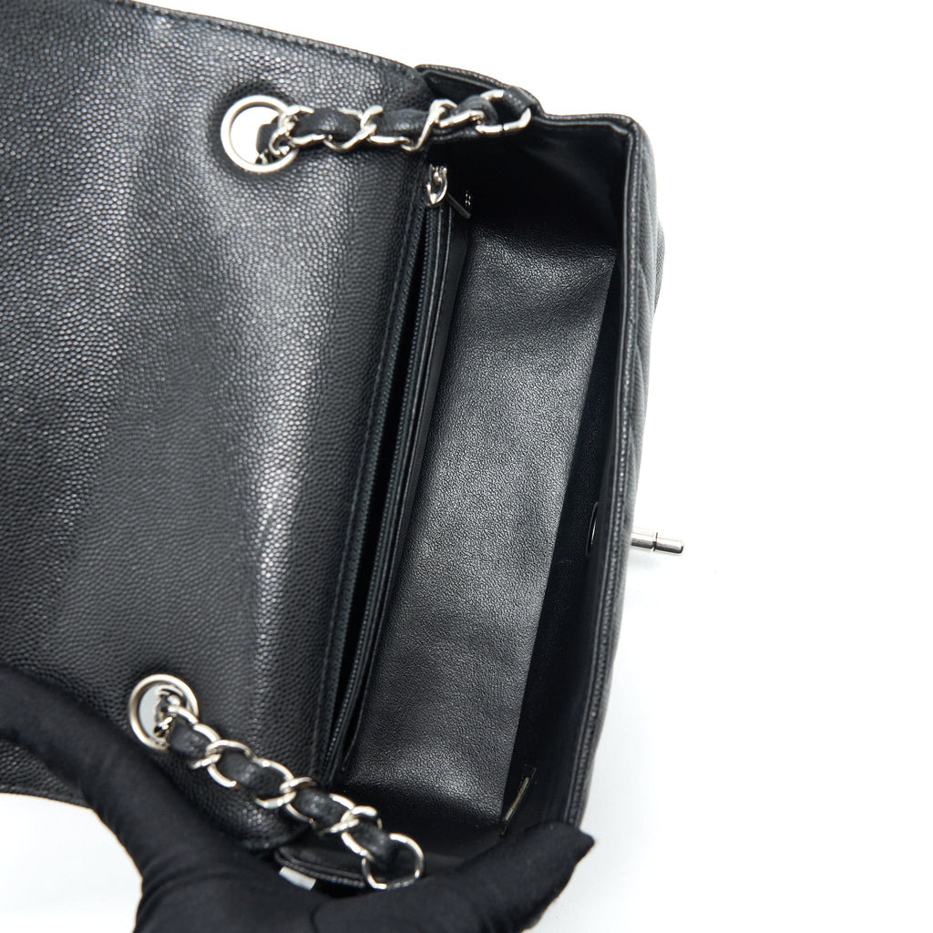 CHANEL CHEVRON MINI RECTANGULAR FLAP BAG CAVIAR BLACK SHW