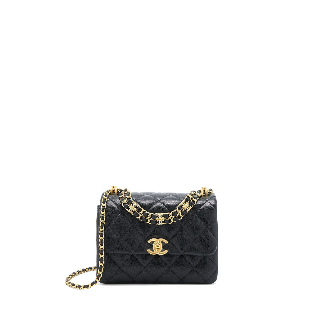 CHANEL 22K COCO FIRST FLAP BAG GRAINED CALFSKIN BLACK GHW (MICROCHIP)
