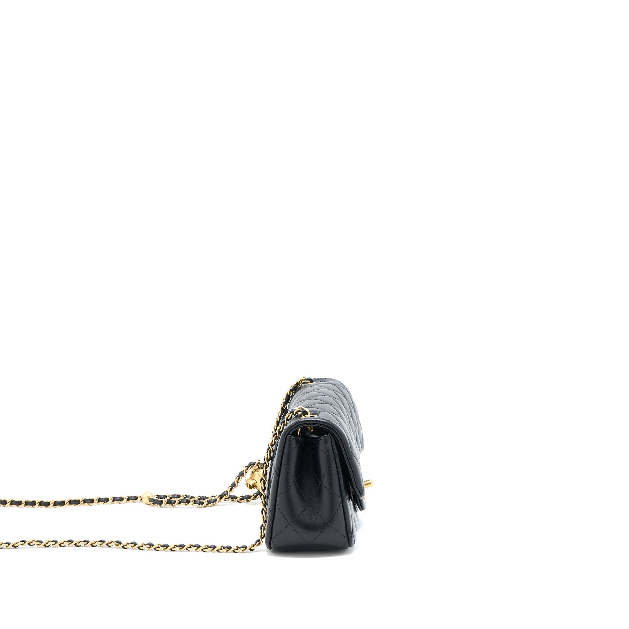 CHANEL PEARL CRUSH MINI RECTANGULAR FLAP BAG LAMBSKIN BLACK BRUSHED GHW (MICROCHIP)