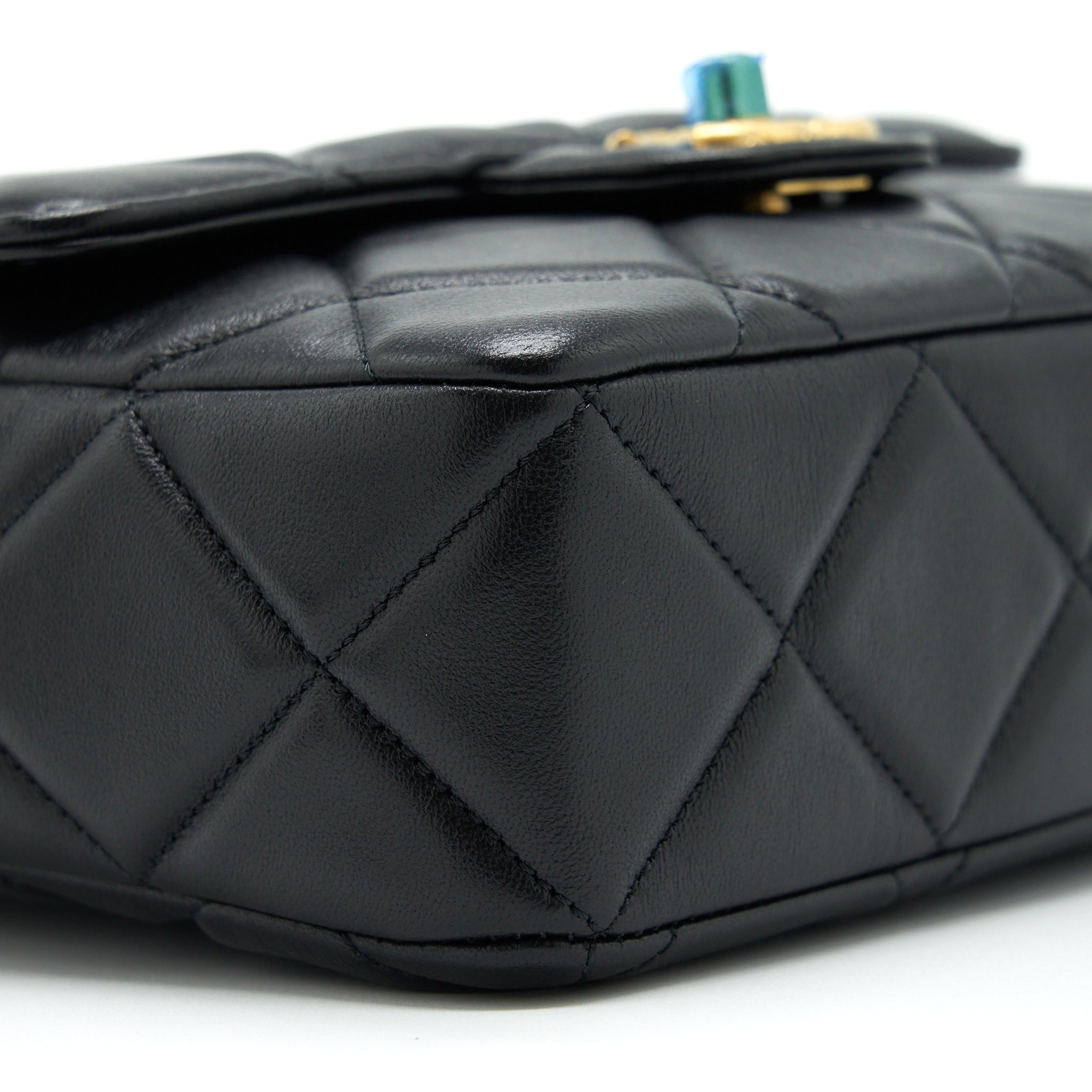 CHANEL QUILTED MEDIUM SQUARE FLAP BAG LAMBSKIN BLACK BRUSHED GHW (MICROCHIP)