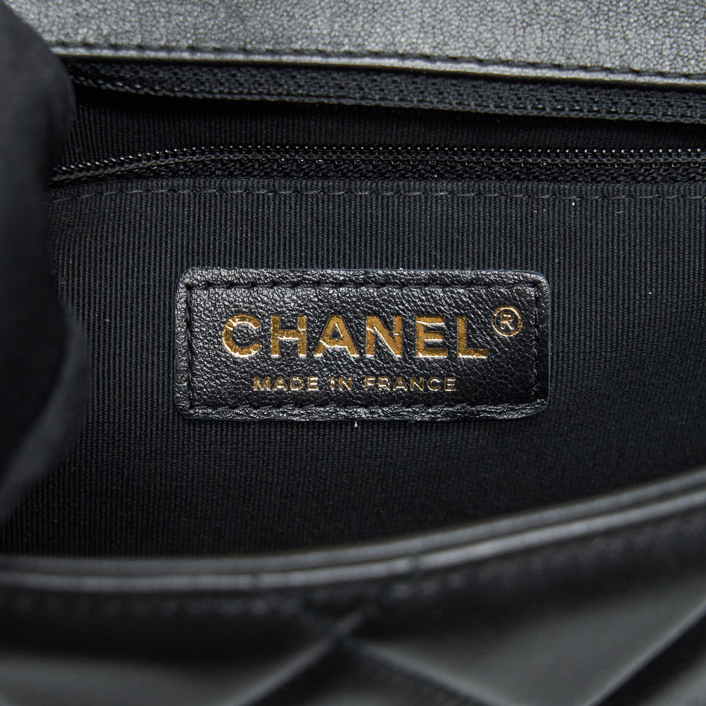 CHANEL QUILTED MEDIUM SQUARE FLAP BAG LAMBSKIN BLACK BRUSHED GHW (MICROCHIP)
