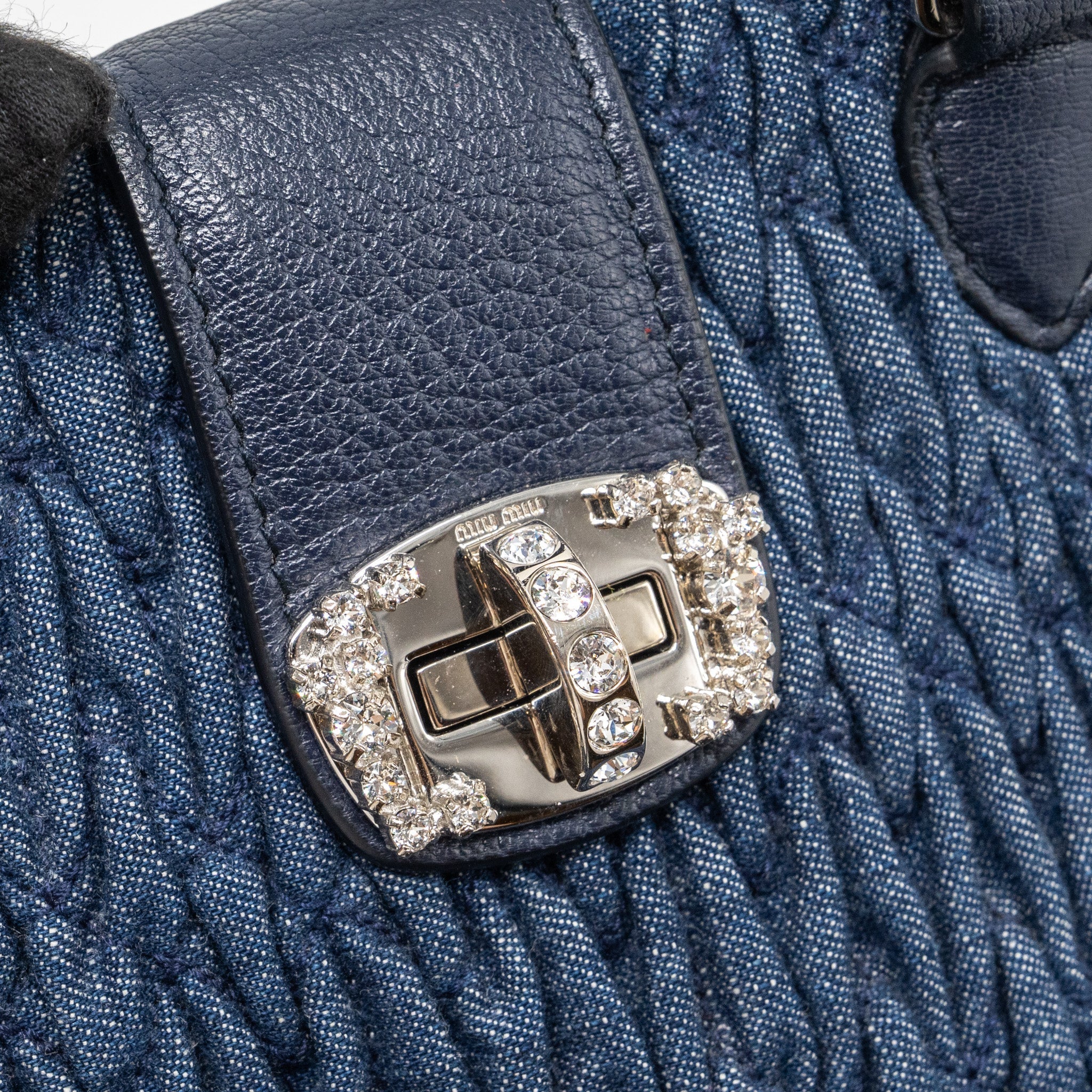 MIUMIU TOP HANDLE CROSSBODY BAG BLUE DENIM SHW