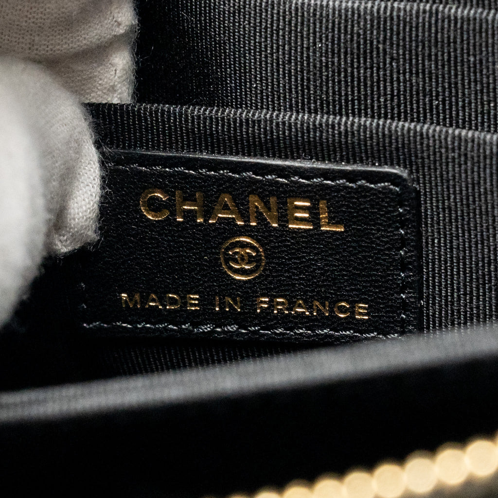 CHANEL CLUTCH WITH CRYSTAL/PEARL CHARMS LAMBSKIN BLACK LGHW