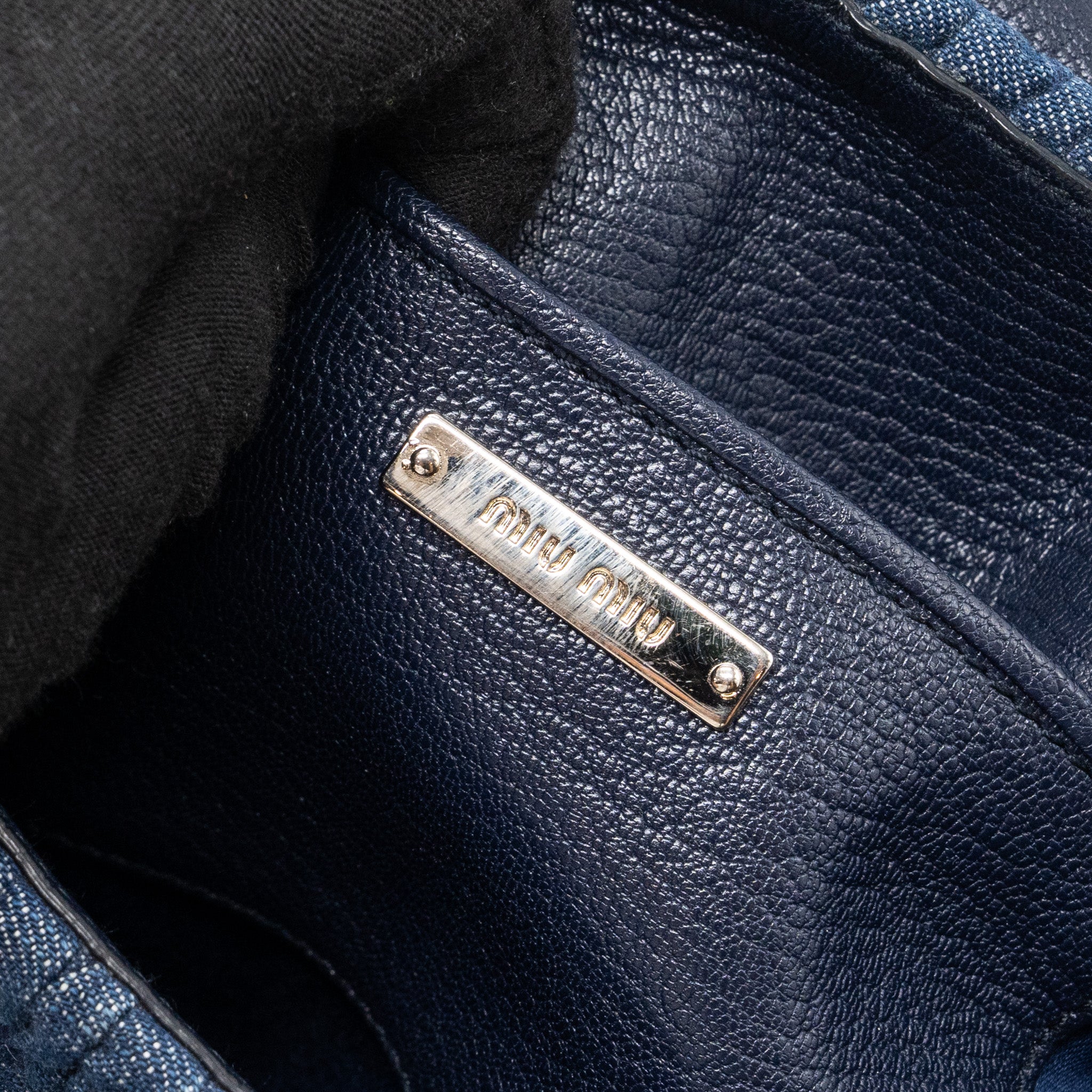 MIUMIU TOP HANDLE CROSSBODY BAG BLUE DENIM SHW