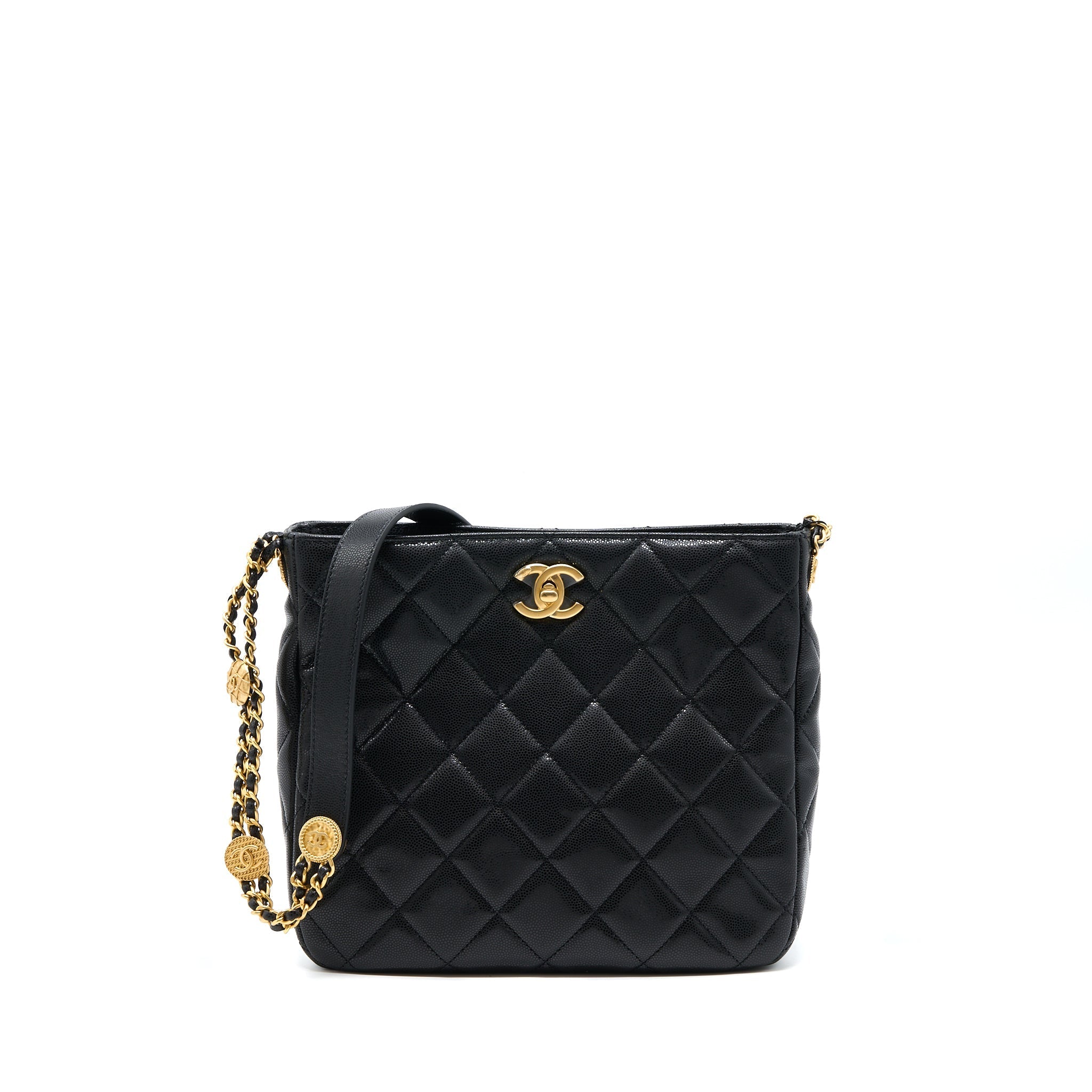 CHANEL 22A TWIST YOUR BUTTONS HOBO SHOULDER BAG CAVIAR BLACK GHW (MICROCHIP)