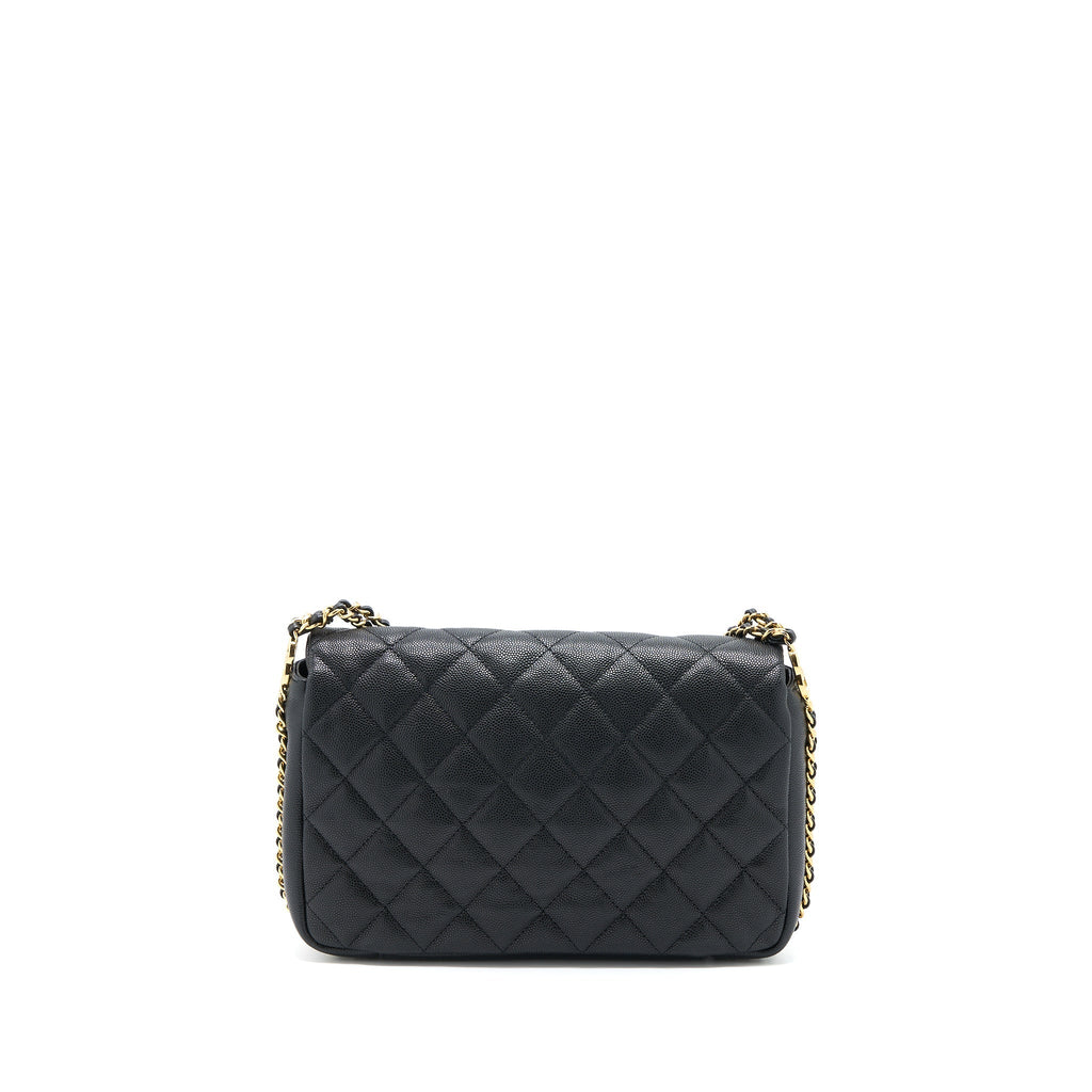 CHANEL 23C QUILTED FLAP BAG CC LOGO CHAIN GRAINED CALFSKIN BLACK GHW (MICROCHIP)