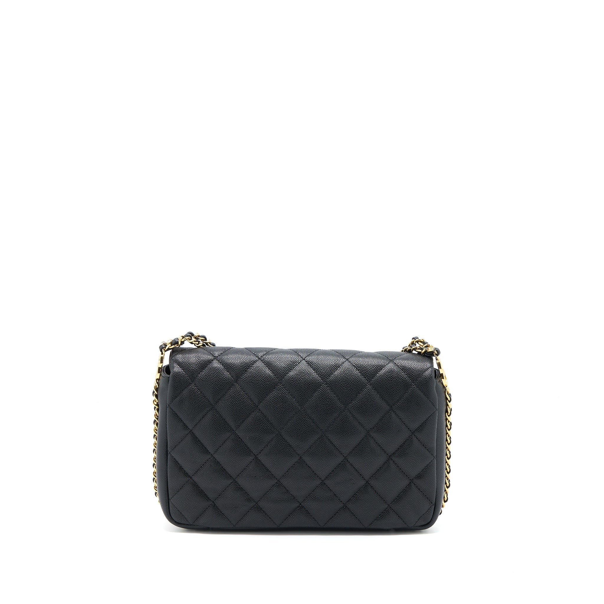 CHANEL 23C QUILTED FLAP BAG CC LOGO CHAIN GRAINED CALFSKIN BLACK GHW (MICROCHIP)