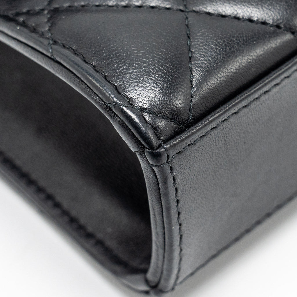 CHANEL 22B TOP HANDLE MINI FLAP CLUTCH LAMBSKIN BLACK GHW (MICROCHIP)